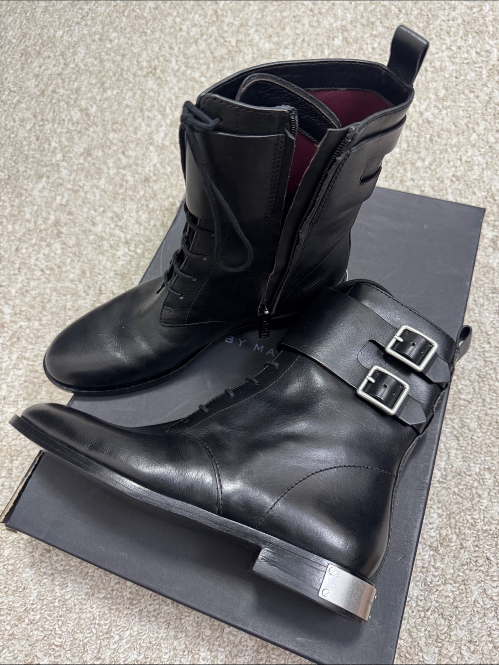 Marc By Marc Jacobs Black Leather Double-Buckle Ankle Boots